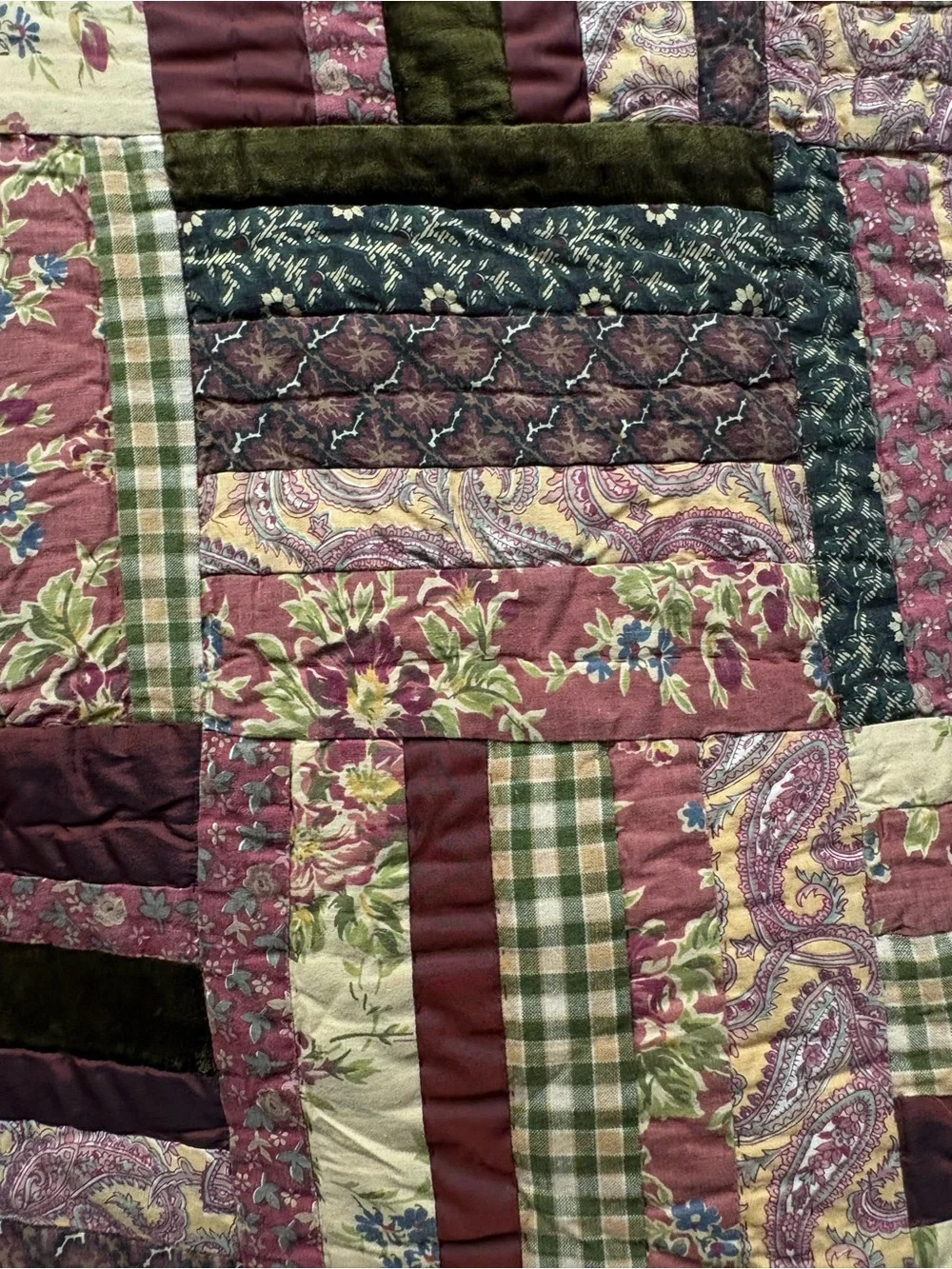 Vintage The Company Store Patchwork Cabin Quilt Velvet and Cotton